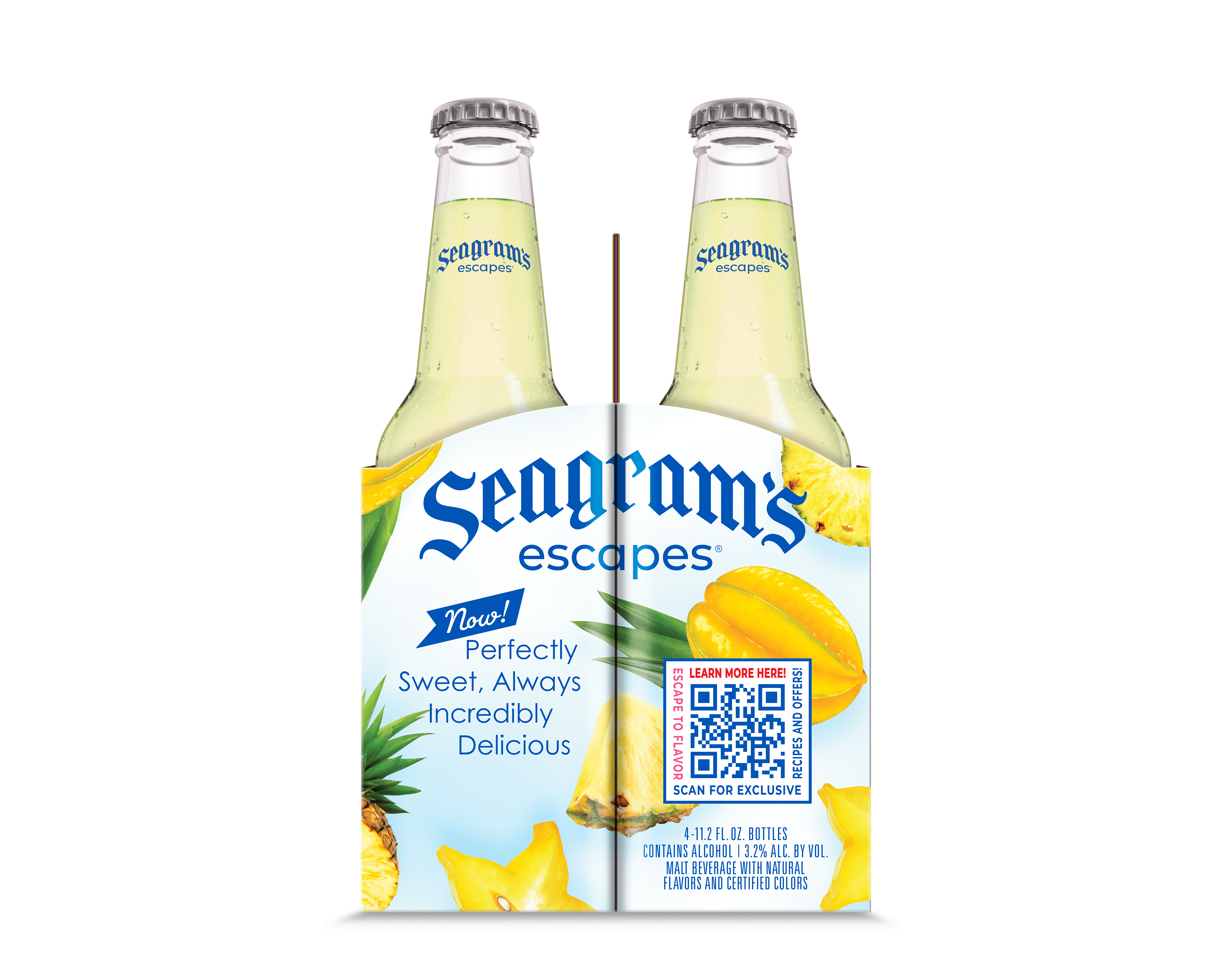 Seagram's Escapes Pineapple Starfruit Malt Beverage, 4 Pack, 11.2 fl oz Bottles