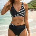 thumbnail image 2 of Women High Waisted Bikini Sets Two Piece Swimsuit Tummy Control Bathing Suit V Neck Swimwear Push Up Cross Swim Suit (Black, M), 2 of 9