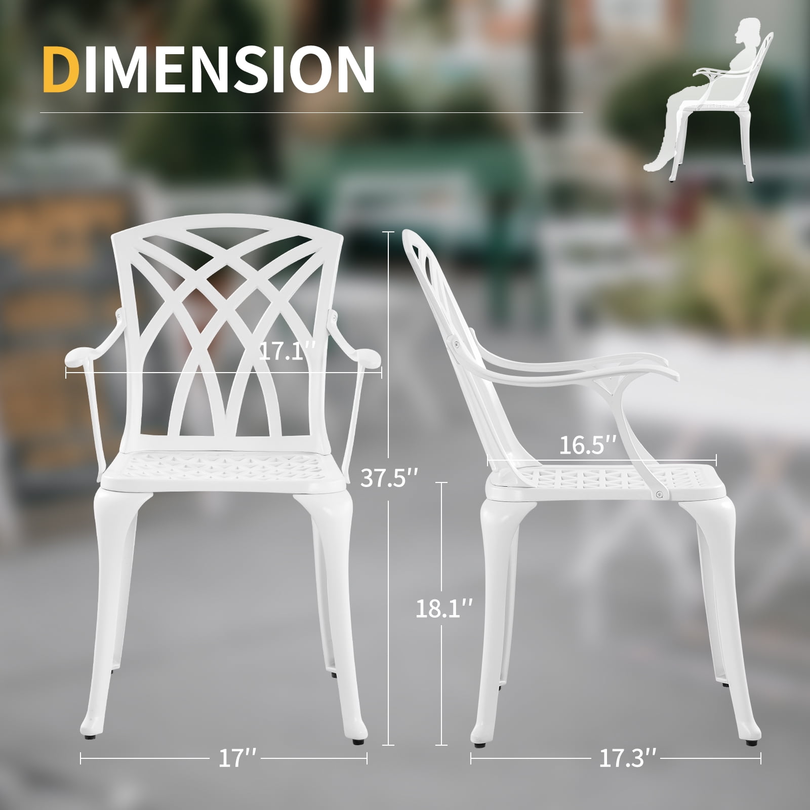 Withniture Cast Aluminum Patio Dining Chairs Set, Metal Outdoor Patio Chairs with Arms for Garden, Backyard, Porch, White