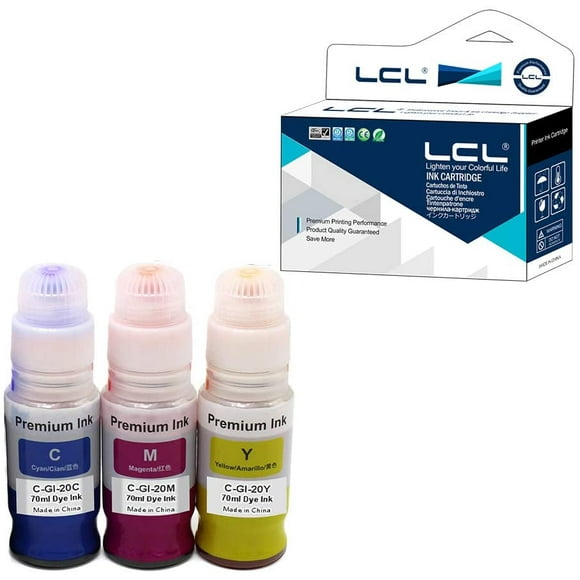 LCL Compatible for Canon GI-20 GI-20C GI-20M GI-20Y (3-Pack Cyan Magenta Yellow) Ink Bottle for Canon PIXMA G5020 G6020