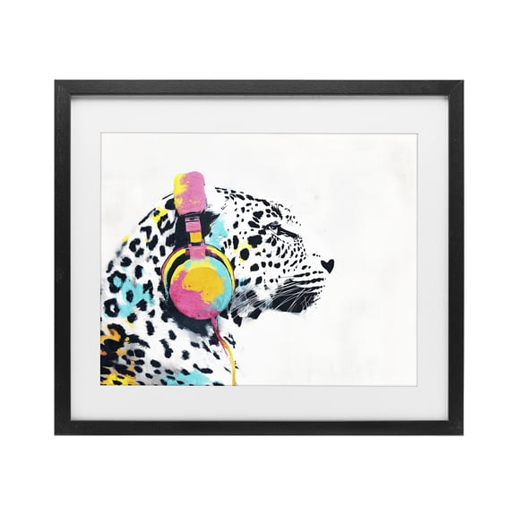 Stupell Industries Eclectic Leopard On Air Headphones Black Framed Print Under Glass, 16 x 13, by Svetlana Aleynikova