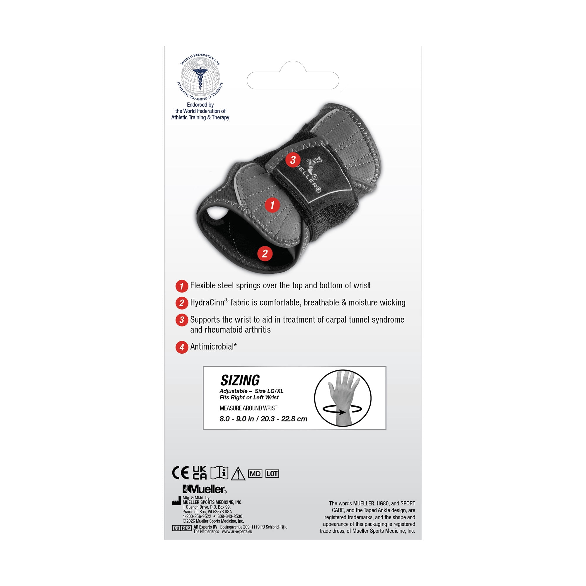 Mueller® Hg80® Premium Wrist Brace, Adjustable Wrist Support with Dual Stabilizers L/XL