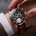 thumbnail image 5 of OLEVS Automatic Watches for Men Self Winding Mechanical Chronograph Skeleton Flywheel Luxury Dress Black Brown Leather Diamond Moon Phase Waterproof Luminous Mens Wrist Watches Reloj Para Hombre, 5 of 15