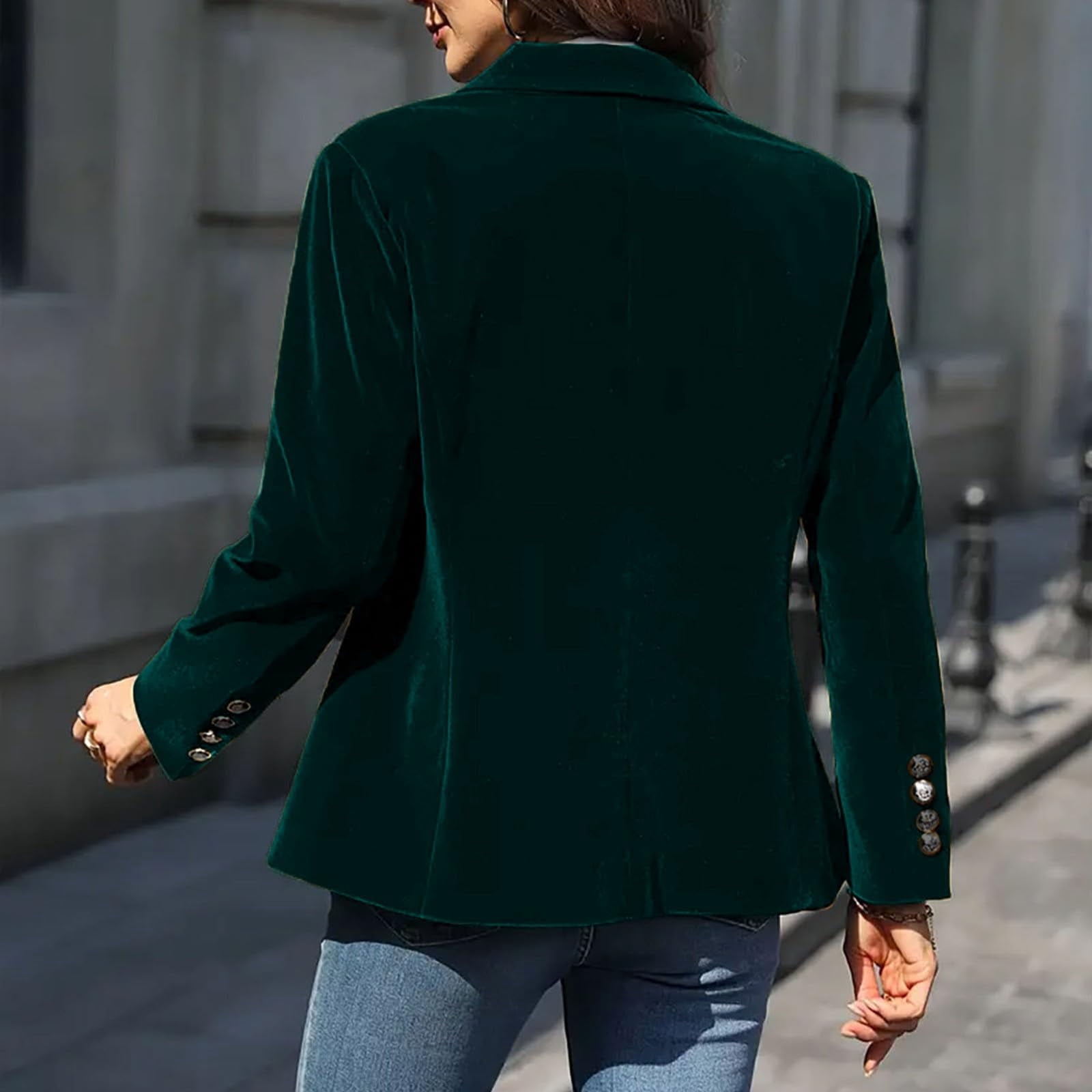 Womens Velvet Blazer Jacket - Long Sleeve V Neck Coat Notched Lapel Vintage Office Button Front Velour Blazer