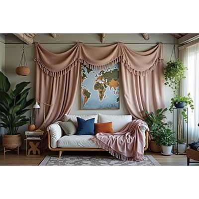 Tropical Living Room Photo Backdrop Bohemian Sofa Bch Chair Drapes Photo Background Home Studio Shooting rations