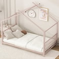 thumbnail image 4 of SESSLIFE Twin-Size House Bed, Metal Twin Platform Bed, House-shaped Design, Tent Bed with Roof and Chimney for Bedroom, No Box Spring Needed, Easy Assembly,Pink, 4 of 8