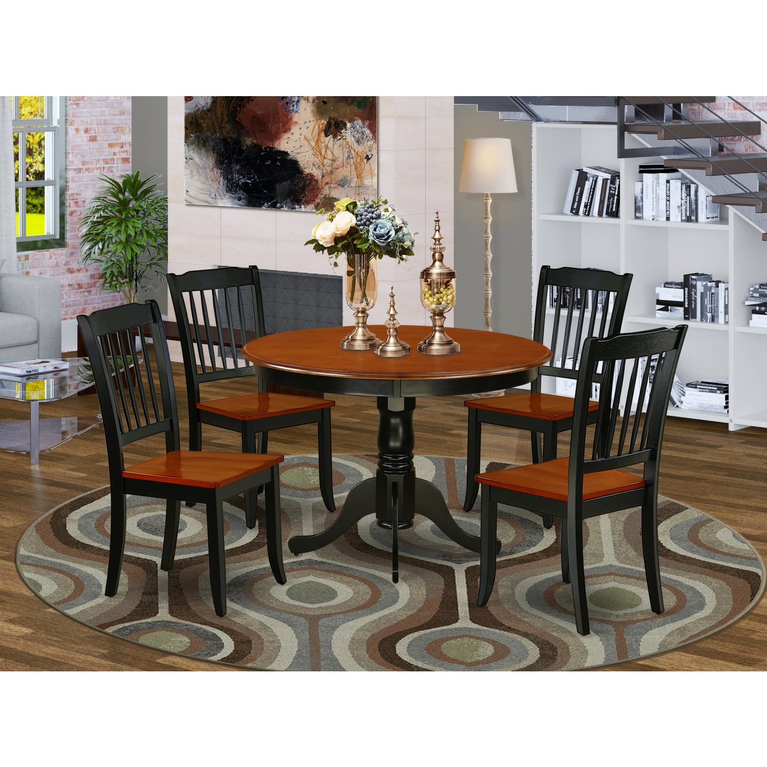 East West Furniture HLDA5BCHW 5PC Round 42 inch Table and 4 vertical