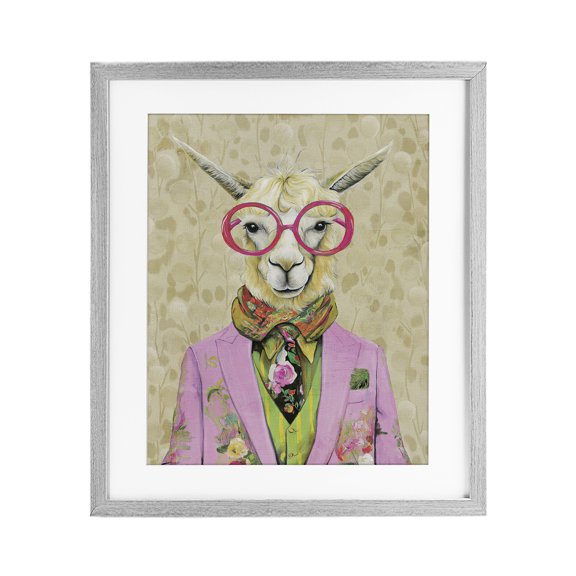 Stupell Industries Eclectic Stylish Llama with Glasses Gray Framed Print Under Glass, 13 x 16, by Svetlana Aleynikova