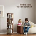 thumbnail image 6 of S-HOME Eco-Friendly 100% Natural Rubberwood Revolving Bookshelf Tower 4 Tier Lockable Rolling Bookcase in Walnut Color, 6 of 13