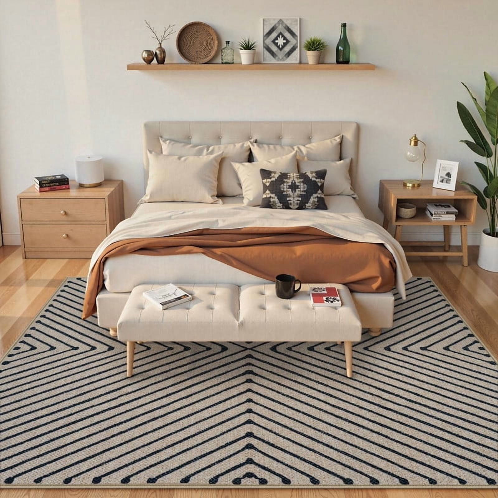 5x7 Easy Jute Area Rugs for Living Room, Modern Geometric Large Carpet Washable Non Slip Checkered Outdoor Rug, Black/Neutral Farmhouse Dining Room Carpets for Bedroom Dorm Outside Patio