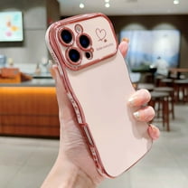 For iPhone 13 Phone Case,Wavy Frame Designing,Love Heart Pattern,Luxury Plating Shockproof Anti-fall Soft TPU Ultra Slim Thin Fit Cute Electroplated Phone Case Cover,Pink