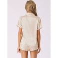 thumbnail image 3 of DARING DIVA Women's Satin Pajama Set Button Shirt and Shorts Loungwear Light Champagne L, 3 of 6