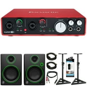Focusrite Scarlett 6i6 USB Audio Interface (2nd Gen) + Mackie CR Series CR3 Multimedia Monitors (Pair) + 2x Deco Mount PA Speaker Stand + 2x Monoprice XLR 10' Male to Female Cable + More