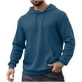 thumbnail image 2 of WREESH Men's Fall Solid Color Waffle Hoodie Casual Long Sleeve Drawstring Hooded Sweatshirt Top with Pocket Blue, 2 of 9