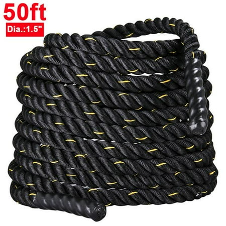 Sports And Fitness Yaheetech 1.5''x50' Battle Rope Strength Power Fitness Training Gym Cardio Sport Workout Black ()