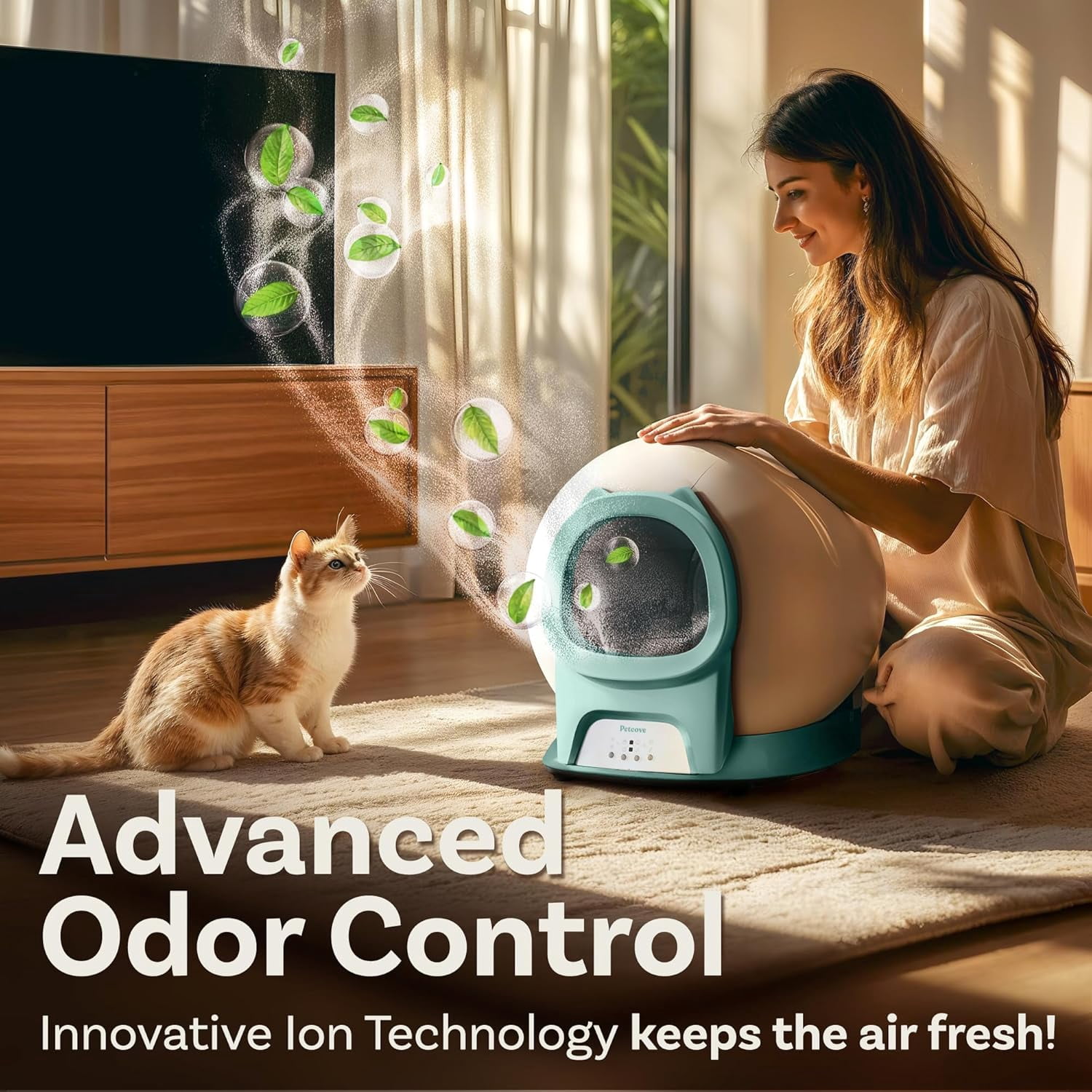 Petcove Automatic Litter Box Self Cleaning for Cats with App Control – Smart Cat Litter Box, Odor Control, for Multiple Cats - Teal