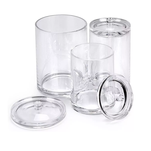 Set 3 Organizador Acrilico Cotonetes Cosmeticos Pads Transparentes