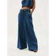 thumbnail image 4 of Women'S Drawstring Wide Leg Jeans Low Waisted Loose Fit Denim Pants Blue S, 4 of 9