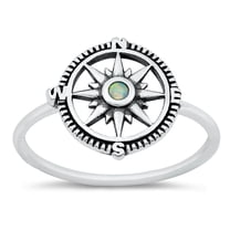 CHOOSE YOUR COLOR White Simulated Opal Compass Ring .925 Sterling Silver Band CZ Female Size 6