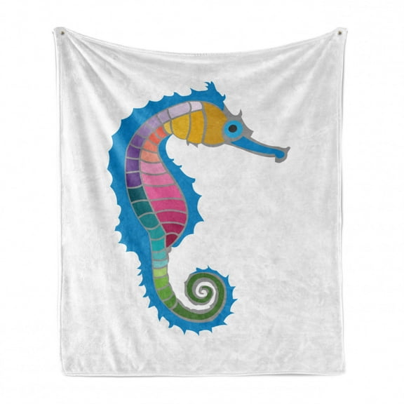 Seahorse Soft Flannel Fleece Throw Blanket, Colorful Abstract Graphic Seahorse in Vibrant Colors Aquarium Themed Print, Cozy Plush for Indoor and Outdoor Use, 50" x 70", Multicolor, by Ambesonne