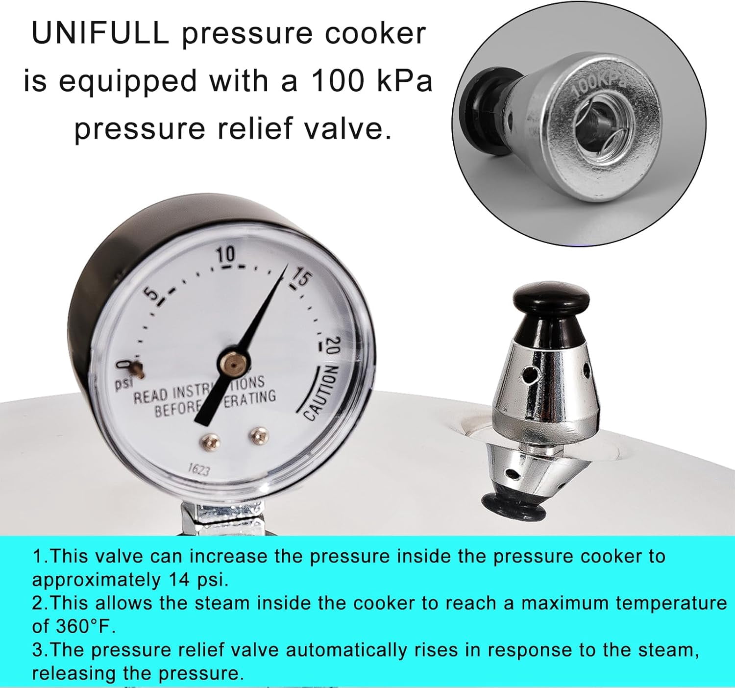 UNIFULL 24 Quart/23 Liter Pressure Cooker,Pressure Canner with Pressure Gauge,Pressure Relief Valve - 14 PSI,and Sealing Ring