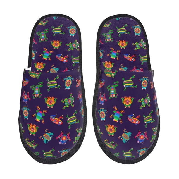 Balery Mexican Frogs Pantuflas de Casa de Felpa Silenciosas con Diseño Estampado, Zapatillas Cómodas Antideslizantes de Algodón para Interior-Medium