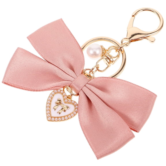 ADDHAT Cute Bow Beaded Keyring for Women, Stylish Bow Style Keychain Decoration, 1 Set