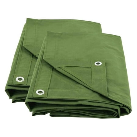 2 Pack 8 x 12 Green 12oz Canvas Tarp with Grommets - Water Resistant - Heavy Duty Canvas Tarps - Multipurpose Tarpaulin Cover for Canopy Tent Roof Camping Semi Trucks & Cargo