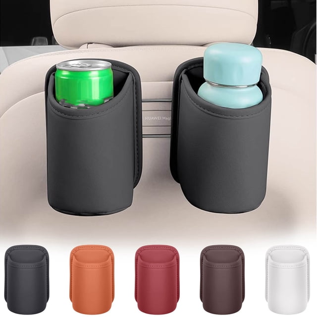 Caja de almacenamiento lateral de cuero para la puerta del coche • Organizador para el respaldo del asiento • Portavasos multifuncional • Almacenamiento de bebidas y objetos pequeños • 16x10cm