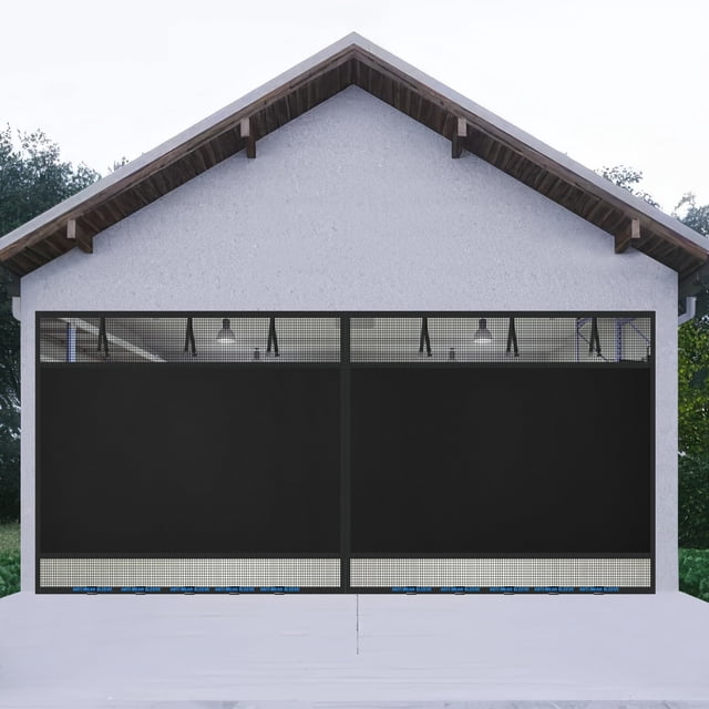 Pantalla opaca para puerta de garaje de privacidad para garaje de 2 automóviles: pantalla magnética de garaje de 16 x 7 pies, 9,6 libras, resistente, más gruesa, 265 g/? Puerta de malla para garaje co