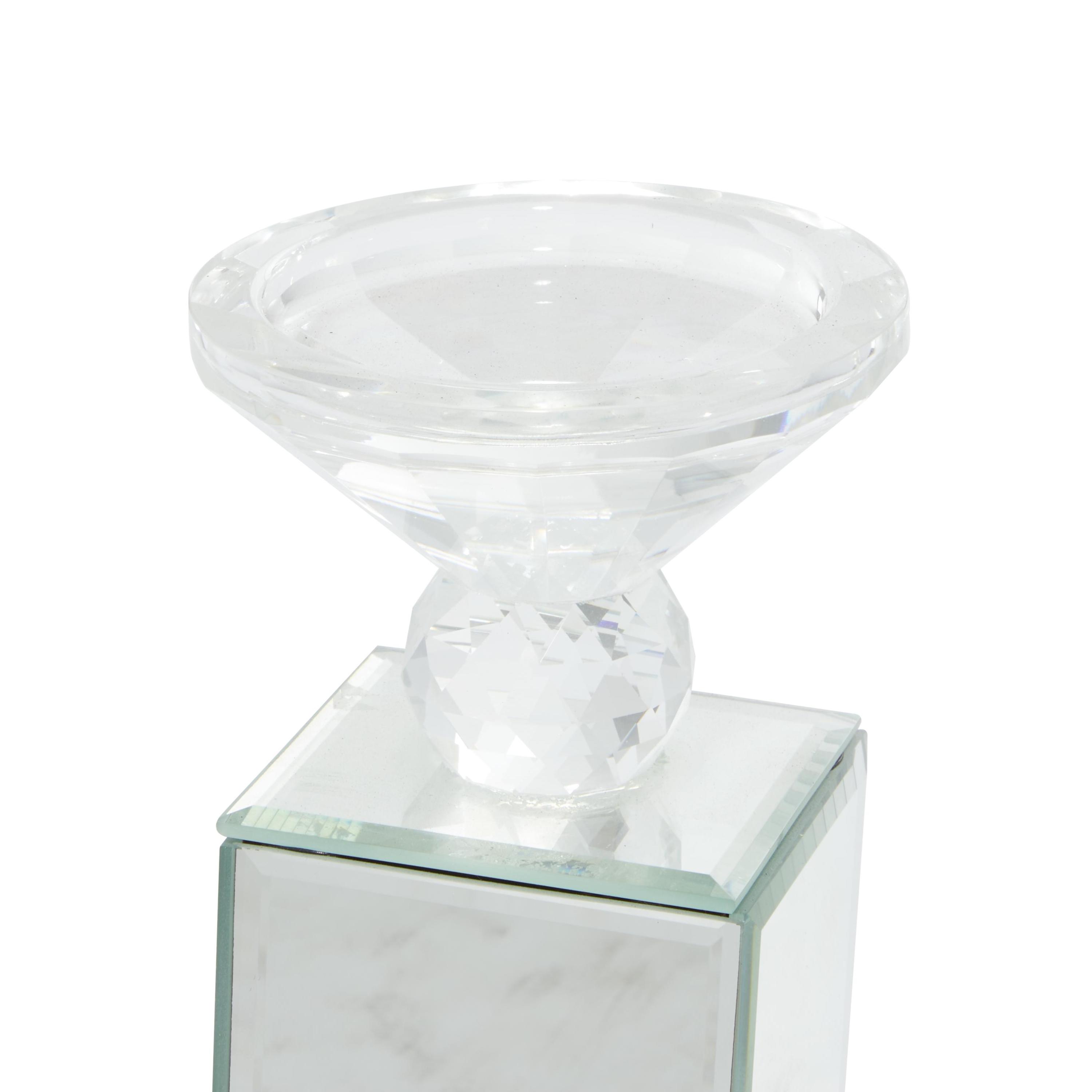 DecMode Silver Glass Pillar Candle Holder with Mirrored Sides