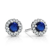 Gem Stone King 10K White Gold Blue Created Sapphire and White Lab Grown Diamond Halo Earrings for Women (0.65 Cttw, Round 4MM)