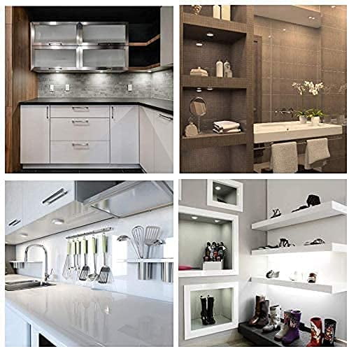 LED Puck Lights, Set of 6, White Dimmable Under Cabinet Lighting, Led Under Counter Lighting for Kitchen Closet, Bookcase, Shelf, All Accessories Included (6Pack, White)