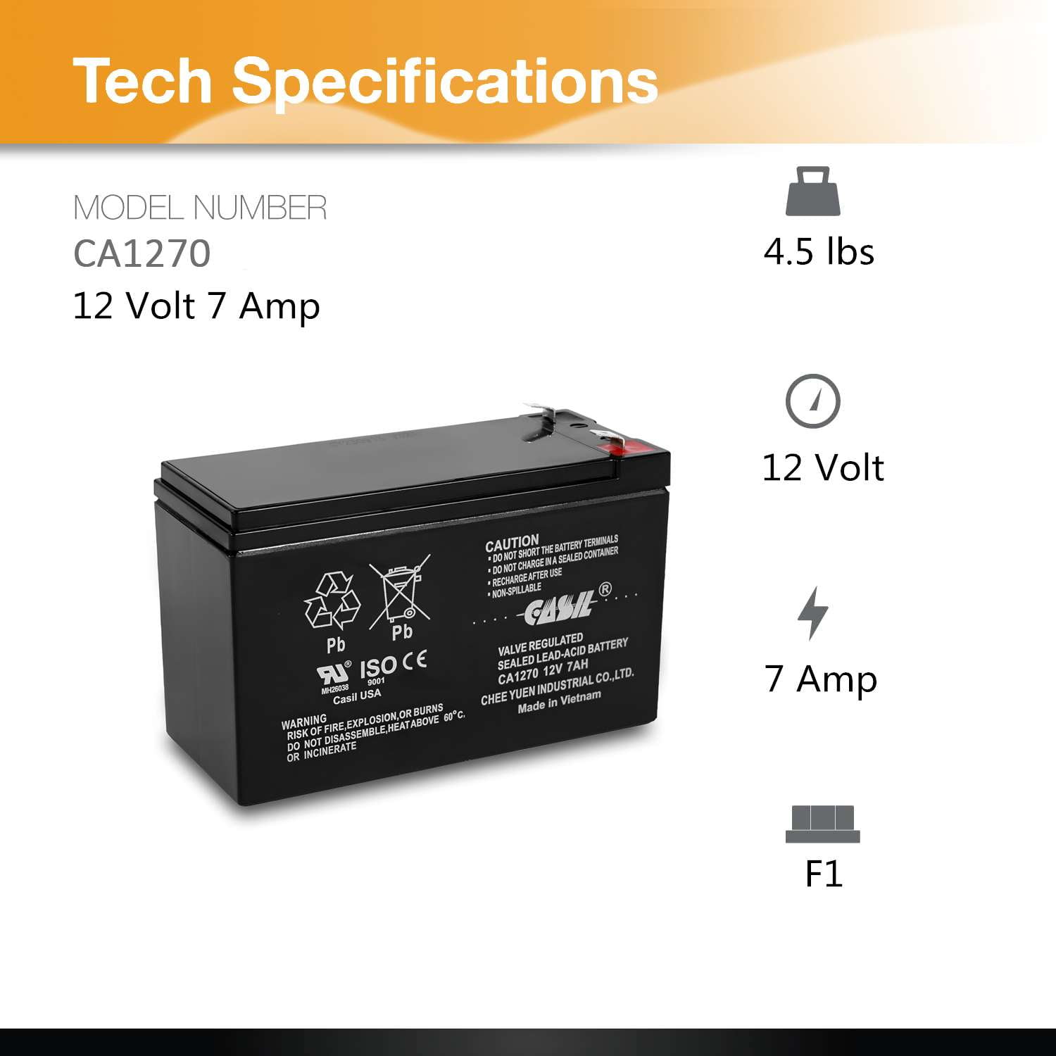 Casil 12V 7Ah Battery Replacement for Home ADT Security Alarm System