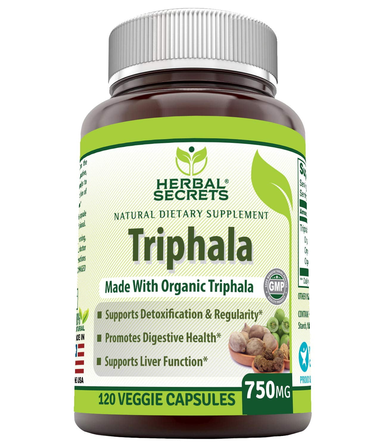 Herbal Secrets Organic Triphala 750 Mg 120 Veggie Capsules Made with