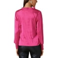 thumbnail image 3 of INSPIRE CHIC Women's Satin Tops Puff Long Sleeve Blouses Mock Neck Dressy Bow Casual Business Work Shirts L Rose Red, 3 of 6