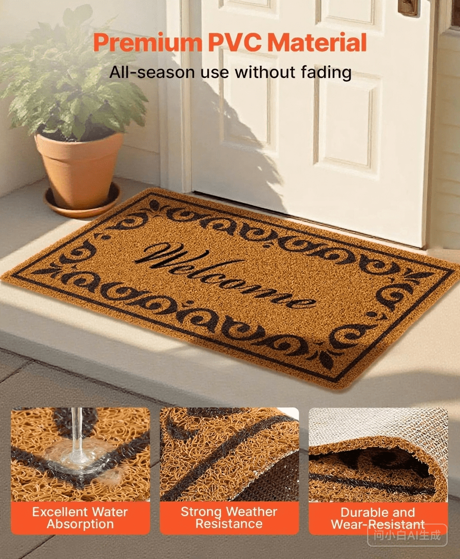 Door Mat, Welcome Doormat for Outdoor Entrance, 29.5" x 17" All-Weather Faux Coir Entryway Mat with Non-Slip Backing, Low-Profile & Easy-to-Clean Front Door Mats for Garage, Backyard, Patio