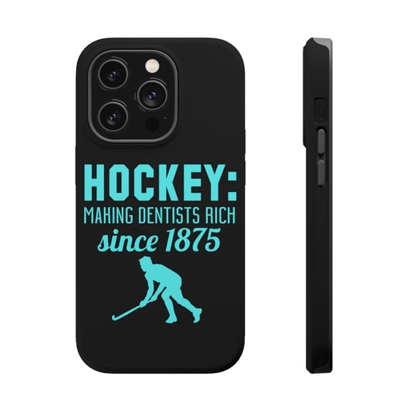 DistinctInk Tough Case for Apple iPhone 15 PRO (6.1" Screen), Compatible with MagSafe Charging - Hockey Making Dentists Rich Since 1875