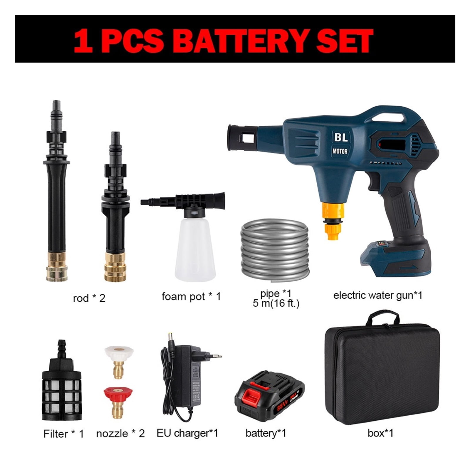 150Bar Brushless Electric Spray Gun 3200W High Pressure Water Cleaning Machine Garden Cleaning Tools For 18V Battery ,Effortless cleaning