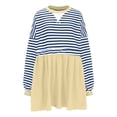 thumbnail image 3 of Generic Women Striped Fall Dresses Oversized Long Sleeve Pullover Top Patchwork Crewneck Sweatshirts Y2k Babydoll Dress, 3 of 5