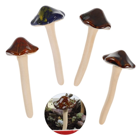 Masteelf 4-Piece Colorful Mini Ceramic Mushroom Garden Ornament Set, Decor, Lawn and Outdoor Patio Accessories