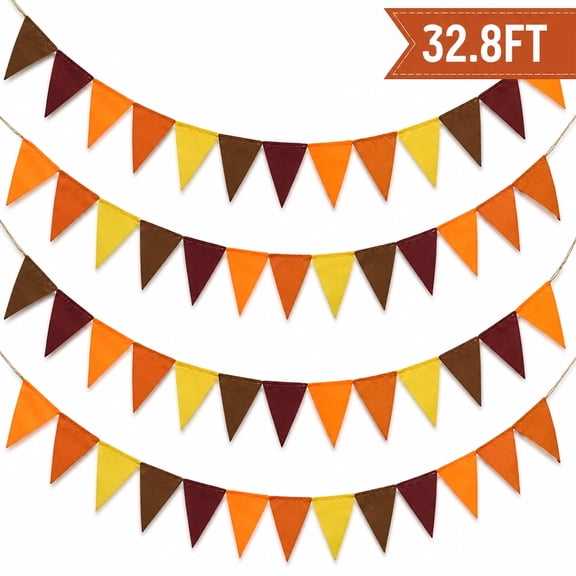 Fall Pennant Banner Decorations Thanksgiving Day Triangle Flag Fabric Pennant Garland Bunting Hanging Decoration for Harvest Autumn Wedding Birthday Party Home