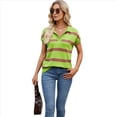 thumbnail image 3 of Sudadera de Corta para Mujer, Cuello en V, Casuales A Rayas, Blusas Holgadas de Verano. Verde L, 3 of 10