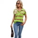 thumbnail image 3 of Sudadera de Corta para Mujer, Cuello en V, Casuales A Rayas, Blusas Holgadas de Verano. Verde L, 3 of 10