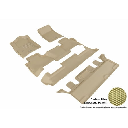Tahoe 3rd Seat 3D MAXpider 2015-2017 Chevrolet Tahoe Bucket Seating Front, Second, & Third Row Set All Weather Floor Liners in Tan with Carbon Fiber Look ()