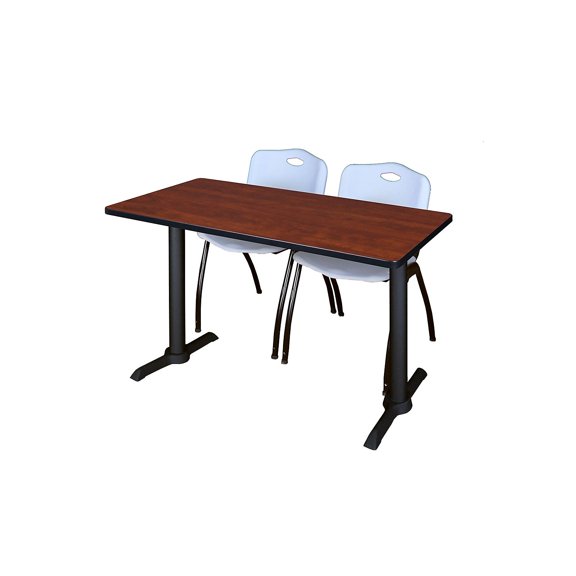 Regency Cain 48 x 24 in. T-Base Training Seminar Table- Cherry & 2 M Stack Chairs- Grey