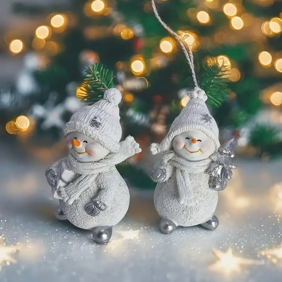 2 Pcs Snowman Ornaments Set Cute Christmas Snowman Figurines Resin Christmas Decorations for Home Room Farmhouse Mantel Display Or Table Centerpiece