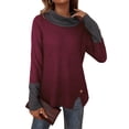 thumbnail image 4 of hirigin Women's Spring Autumn Casual Tops Long Sleeve Half High Neck Button Contrast Color T-shirt, 4 of 6