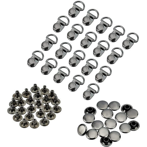 40Sets Lace Hooks Brass Shoes Lace Safety Buckle Shoes Eyelets Hook Loop D‑ring With Rivets For Climb Hiking Shoes Work Outdoor Mountaineering Boots Gunmetal DIY