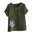 thumbnail image 4 of Vestidos Casuales Para Mujer, Blusas De Mujer De Moda Blusa informal de lino con cuello redondo, manga corta y botones para mujer, 4 of 4